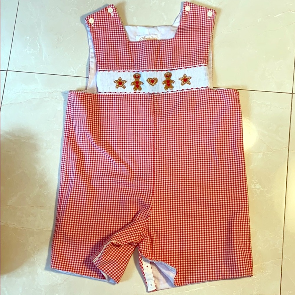 Boys 4T Christmas smocked gingerbread shortall